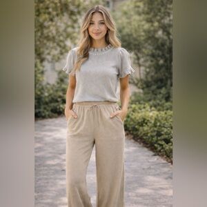 Set Free Haven Beige Wide Leg Lounge Pants/Belldini top sweater – Women’s Size L